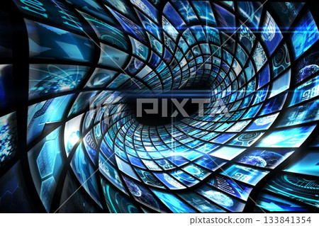 Vortex of digital screens in blue Vortex of digital screens in blue 133841354