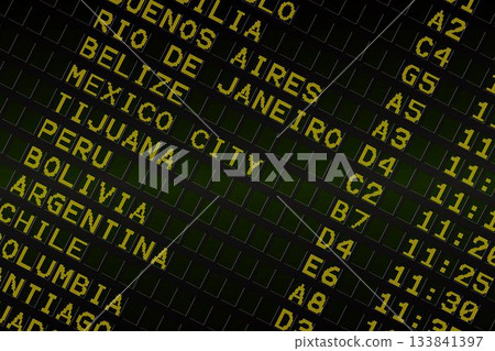 Black airport departures board for south america Black airport departures board for south america 133841397