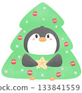 Penguin Wearing A Christmas Tree Costume - Watercolor 133841559