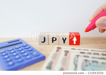 JPY Rise Concept. Showing the appreciation of the yen and exchange rate fluctuations. 133841656