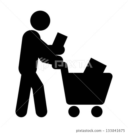 Shopping icon pictogram customer comparing products with cart in shop glyph vector illustration Shopping icon pictogram customer comparing products with cart in shop glyph vector illustration 133841675