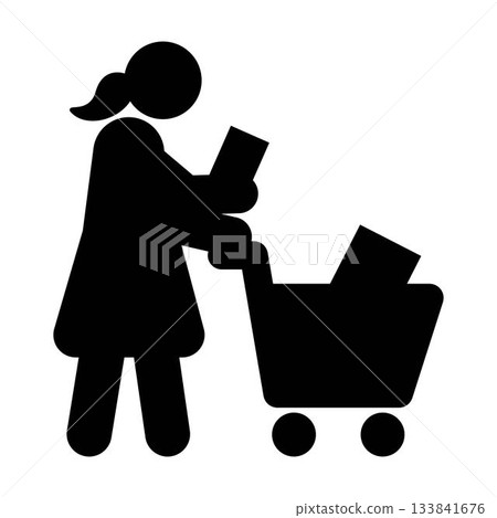 Shopping icon pictogram customer comparing products with cart in shop glyph vector illustration Shopping icon pictogram customer comparing products with cart in shop glyph vector illustration 133841676