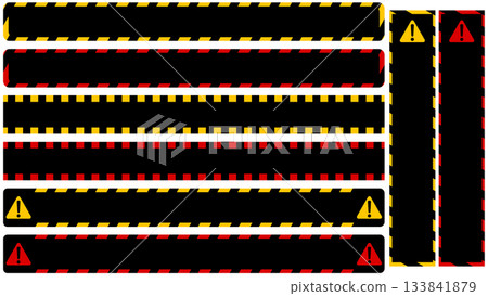 A set of various caption-based materials with a tra tape design 133841879