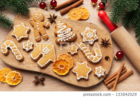Christmas gingerbread cookies decorating holiday sweet treats Christmas gingerbread cookies decorating holiday sweet treats 133842029