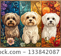 三隻以鮮花環繞的馬爾濟斯犬為主題的裝飾藝術品 133842087
