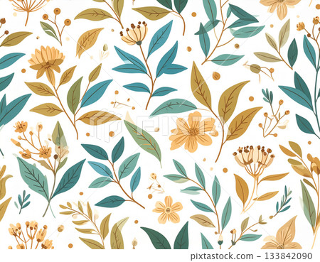 植物花卉和葉子無縫圖案 133842090