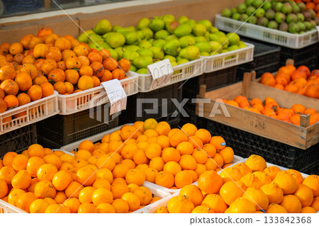 Yerevan Armenia 11.25.2025. A fruit stand with a variety of oranges and apples Yerevan Armenia 11.25.2025. A fruit stand with a variety of oranges and apples 133842368