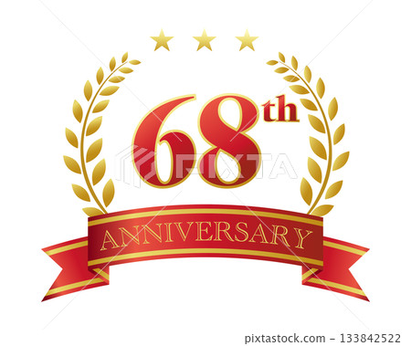 68th anniversary icon. Red ribbon and decorative frame. 68th anniversary icon. Red ribbon and decorative frame. 133842522