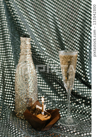 Sparkling Champagne Celebration With Candle Dessert Sparkling Champagne Celebration With Candle Dessert 133842800