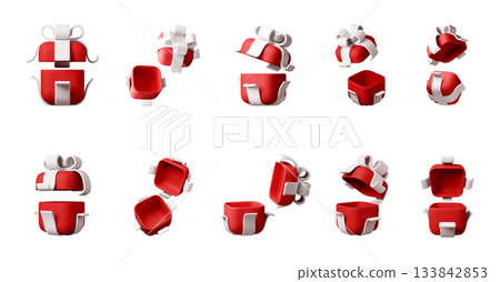 3D Red gift box with white bow exploding 3D Red gift box with white bow exploding 133842853