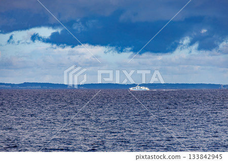 A high-speed jet ferry bound for Tokashiki Island in the Kerama Islands. Marine Liner Tokashiki. Boarding Queen Zamami No. 3. A high-speed jet ferry bound for Tokashiki Island in the Kerama Islands. Marine Liner Tokashiki. Boarding Queen Zamami No. 3. 133842945