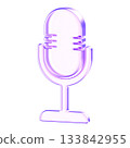 Glowing glassmorphism style purple microphone icon with smooth highlights and clean contours, ideal for audio, podcast, music, and recording interface designs 133842955