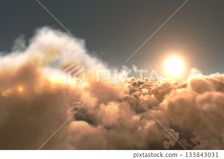 Scenic view of orange sun over clouds during sunset Scenic view of orange sun over clouds during sunset 133843031