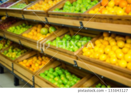 Variety of fruits arranged in wooden crates Variety of fruits arranged in wooden crates 133843127
