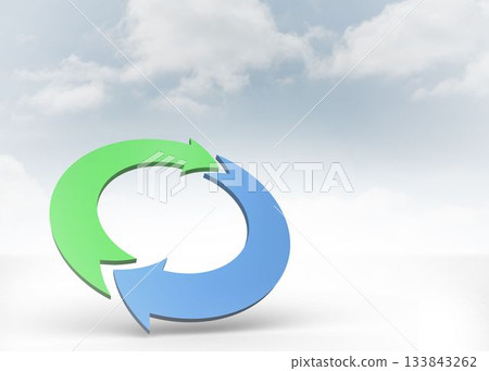 Blue and green arrows in a desert landscape Blue and green arrows in a desert landscape 133843262