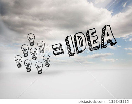 Idea equation on blue sky background Idea equation on blue sky background 133843315