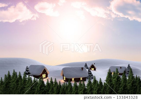 Digitally generated Cute village in the snow 133843328
