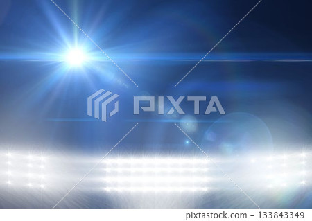 Stadium floodlight array is illuminating misty field in flat design with bright starburst flare Stadium floodlight array is illuminating misty field in flat design with bright starburst flare 133843349