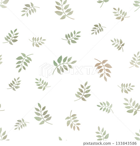 A seamless companion pattern with soft green-beige branches. Watercolor illustration for interior design, apparel and fabric printing, project design, and packaging. A seamless companion pattern with soft green-beige branches. Watercolor illustration for interior design, apparel and fabric printing, project design, and packaging. 133843586