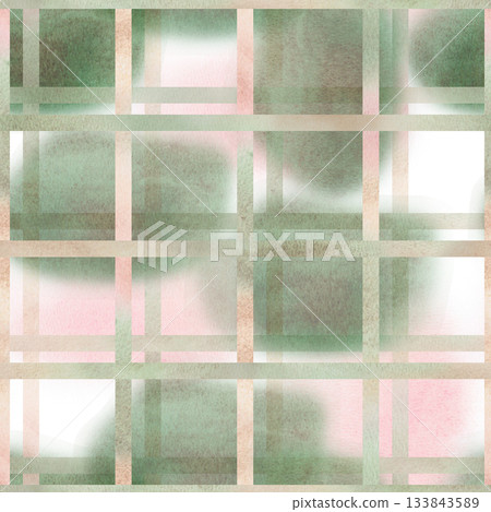 A seamless pattern on a dark green background with a checkered pattern. Watercolor illustration for bedding, textiles, interiors, and packaging design. A seamless pattern on a dark green background with a checkered pattern. Watercolor illustration for bedding, textiles, interiors, and packaging design. 133843589