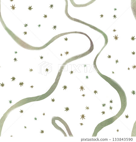 A seamless pattern with a winding path and stars on a brown background. Watercolor illustration for interior design, apparel and fabric printing, project design, and packaging. A seamless pattern with a winding path and stars on a brown background. Watercolor illustration for interior design, apparel and fabric printing, project design, and packaging. 133843590