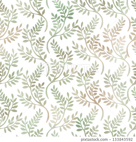 A seamless companion pattern with delicate green and beige branches. Watercolor illustration for interior design, apparel and fabric printing, project design, and packaging. A seamless companion pattern with delicate green and beige branches. Watercolor illustration for interior design, apparel and fabric printing, project design, and packaging. 133843592