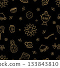 Seamless pattern Maslenitsa is a traditional holiday marking the end of winter. Background Shrovetide. Vector doodle illustration wallpaper. 133843810