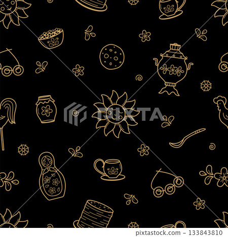 Seamless pattern Maslenitsa is a traditional holiday marking the end of winter. Background Shrovetide. Vector doodle illustration wallpaper. 133843810