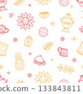 Seamless pattern Maslenitsa is a traditional holiday marking the end of winter. Background Shrovetide. Vector doodle illustration wallpaper. 133843811
