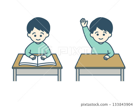 一個男孩在看書,另一個男孩舉起了手 一個男孩在看書,另一個男孩舉起了手 133843904