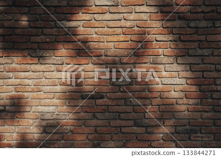 Background of Old Textured Red Brick Wall with shadows sunlight Background of Old Textured Red Brick Wall with shadows sunlight 133844271