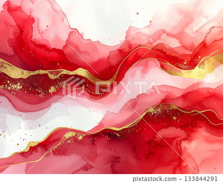 Elegant ink abstract with shimmering red and gold Elegant ink abstract with shimmering red and gold 133844291