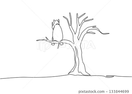 Single continuous line drawing rhinoceros sitting on a large dry tree branch. Endemic animals receive less attention. Extinction. National Endangered Species Day. One line design vector illustration Single continuous line drawing rhinoceros sitting on a large dry tree branch. Endemic animals receive less attention. Extinction. National Endangered Species Day. One line design vector illustration 133844699