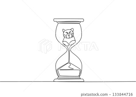 Single continuous line drawing lower body of red panda is sucked by the sand in the hourglass. Climate change causes habitat loss. National Endangered Species Day. One line design vector illustration 133844716