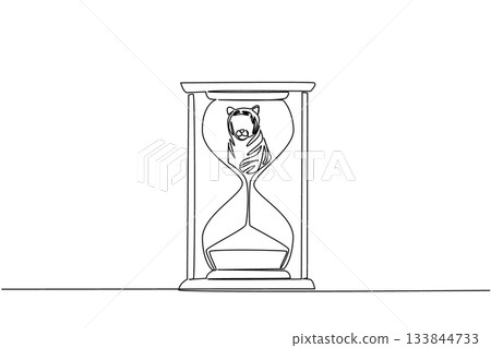 Continuous one line drawing the bottom of the tiger is sucked into the hourglass. Habitat loss due to deforestation. Save. National Endangered Species Day. Single line draw design vector illustration 133844733