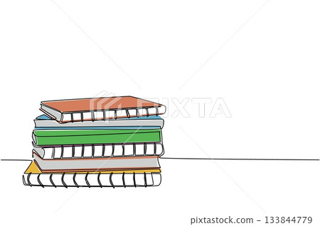 Continuous one line drawing stack of notebooks with ring binding. One notebook for one subject. Preparation for studying on Monday. National Notebook Day. Single line draw design vector illustration 133844779