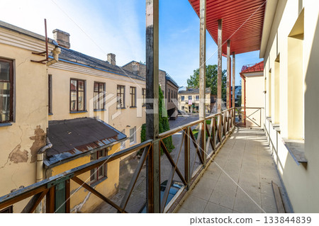 Old Balcony View Over Historic Residential Street 133844839