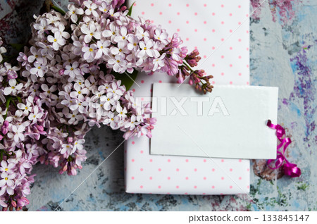 Lilac Blooms with Gift Box and Blank Tag for Personal Touch Lilac Blooms with Gift Box and Blank Tag for Personal Touch 133845147