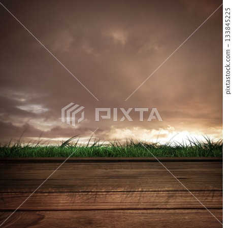 Wooden planks against cloudy sky 133845225