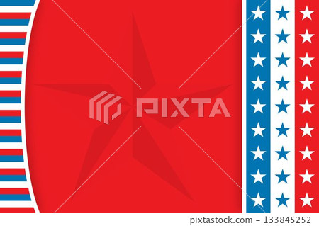 Patriotic flat design showing red panel with star silhouette featuring striped and starred bands Patriotic flat design showing red panel with star silhouette featuring striped and starred bands 133845252