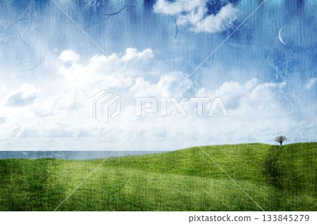 Green hill against cloudy sky Green hill against cloudy sky 133845279