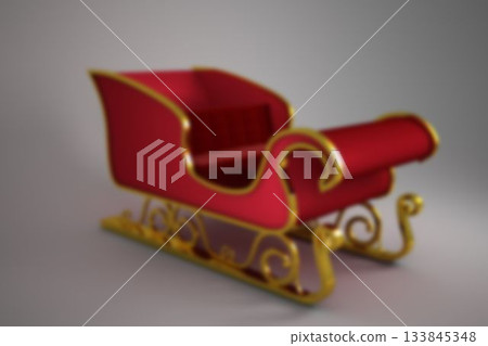 Ornate red and gold sleigh resting on smooth floor under soft lighting with grey gradient backdrop Ornate red and gold sleigh resting on smooth floor under soft lighting with grey gradient backdrop 133845348
