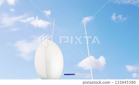 Rugby ball in front of posts 133845380