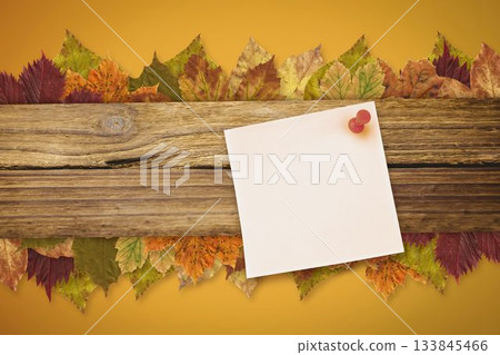 Autumn leaves with yellow note 133845466