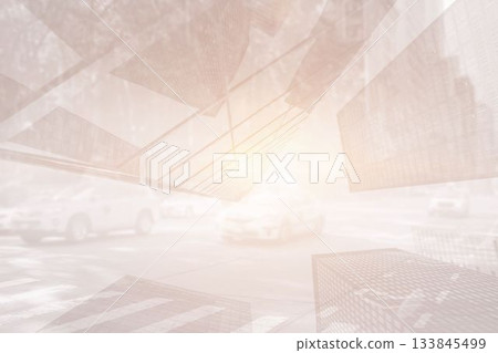 composite of Manhattan street with taxis and skyscrapers and bright lights 133845499