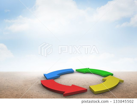 Colorful arrows in a desert landscape Colorful arrows in a desert landscape 133845502