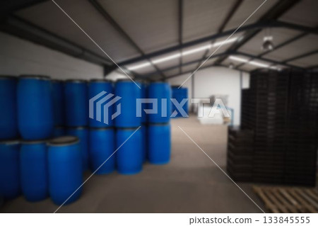 Blue containers in warehouse Blue containers in warehouse 133845555