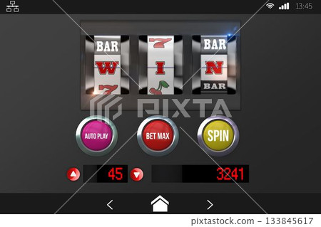 Slot machine jackpot on mobile screen Slot machine jackpot on mobile screen 133845617