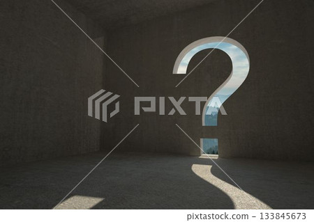 Question mark door in dark room Question mark door in dark room 133845673