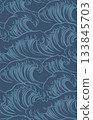 Vector seamless pattern with stylized hand drawn stormy ocean waves on dark background. Texture with blue monochrome motion waves 133845703